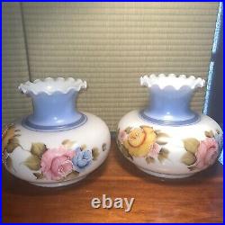 1 Vintage GWTW 6¾ Fitter Handpainted Floral Oil Electric Glass Dome Lamp Shade
