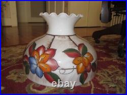 14 Inch Fitter Chandelier Lamp Shade Vintage White Glass Hand Painted Flowers