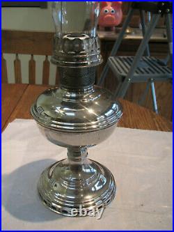 1920's Aladdin #9 nickel plated Kerosene lamp w 12H chimney & mantle stand