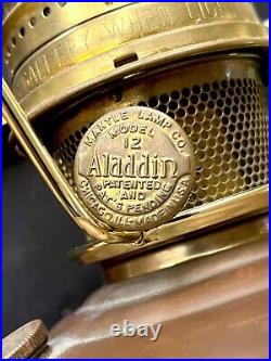 1920's Aladdin Model 12 Brass Oil Lamp With Milk Glass Shade