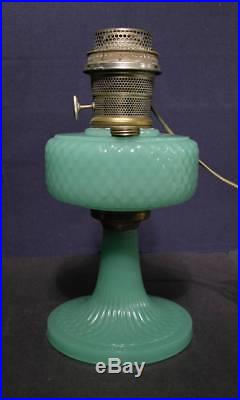 1930's-40s Aladdin Nu-Type Model B Quilt Pattern Jadeite Green Kerosene Lamp