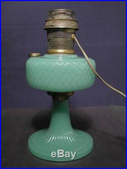 1930's-40s Aladdin Nu-Type Model B Quilt Pattern Jadeite Green Kerosene Lamp