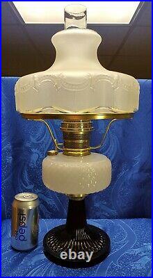 1930's Aladdin Black White Quilted Moonstone Model B Oil Kerosene Lamp with Shade