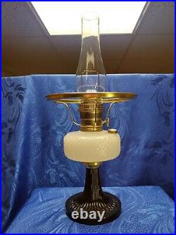 1930's Aladdin Black White Quilted Moonstone Model B Oil Kerosene Lamp with Shade