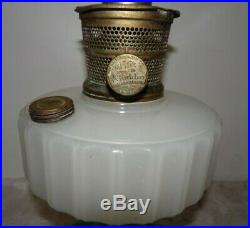 1930's Aladdin Corinthian Kerosene Oil Lamp White Jadite Green Moonstone Glass