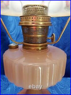 1930's Aladdin Rose Moonstone Corinthian Model B Oil Kerosene Melon Shade Lamp