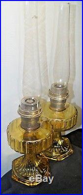 1930s Aladdin Yellow / Amber Corinthian Kerosene Oil Table Lamp Marked Chimney