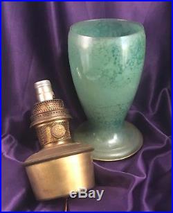 1932 Aladdin Venetian Art Glass Vase Lamp Model #12 Green Cat #1243-electrified
