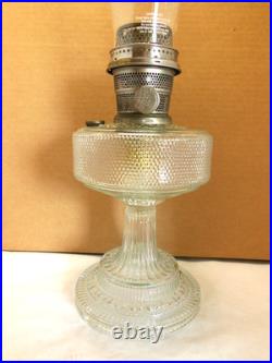 1933 ANTIQUE ALADDIN COLONIAL CLEAR CRYSTAL HOBNAIL KEROSENE OIL LAMP WithB BURNER