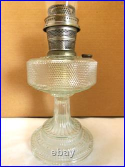 1933 ANTIQUE ALADDIN COLONIAL CLEAR CRYSTAL HOBNAIL KEROSENE OIL LAMP WithB BURNER