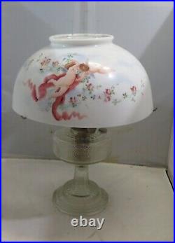 1933 Aladdin Colonial Clear Glass Oil Lamp Model B Burner Chimney& Cherub Shade