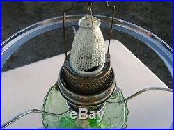 1934 ALADDIN #108 GREEN CATHEDRAL KEROSENE LAMP with GLASS SHADE NICE ONE! FREE