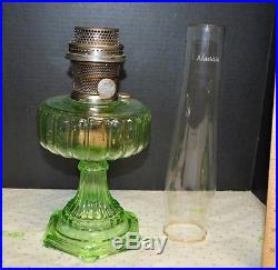 1934 ALADDIN GREEN CRYSTAL CATHEDRAL Lamp #108 Nu-Type B Burner L/O Chimney & FS