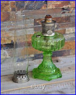 1934 Aladdin Cathedral 108 Green Crystal Lamp WithAladdin Chimney Uranium