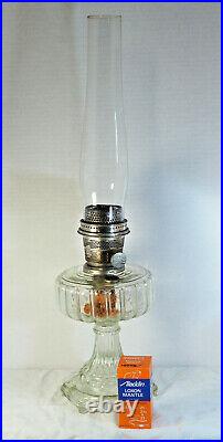 1934 Aladdin Cathedral glass Oil Lamp Clear Crystal 107 Model B Burner chimney