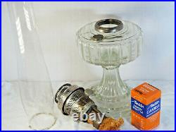 1934 Aladdin Cathedral glass Oil Lamp Clear Crystal 107 Model B Burner chimney