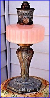 1934 Aladdin Majestic Pink Alacite Cathedral Nickle Plate Kerosene Table Lamp