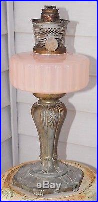 1934 Aladdin Majestic Pink Alacite Cathedral Nickle Plate Kerosene Table Lamp