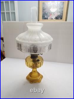 1934 Amber Aladdin Cathedral Oil Lamp Style #109 Model B Burner 501 Shade