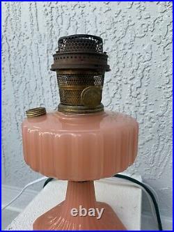 1935-1936 ALADDIN Model B116 Rose Moonstone Corinthian Kerosene Oil Lamp