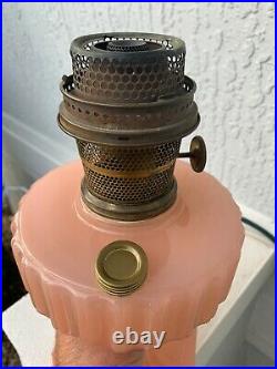 1935-1936 ALADDIN Model B116 Rose Moonstone Corinthian Kerosene Oil Lamp