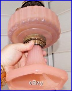 1935 36 Aladdin Pink Alacite Rose Moonstone Corinthian Kerosene Table Lamp