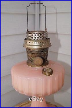 1935 36 Aladdin Pink Alacite Rose Moonstone Corinthian Kerosene Table Lamp