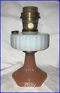 1935-36 White Moonstone over Rose Moonstone Corinthian Model B-126 Kerosene Lamp