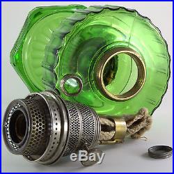 1935 ALADDIN CORINTHIAN Green Pressed Depression GLASS OIL Kerosene LAMP Burner