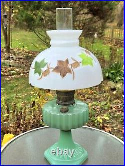 1936 ALADDIN MODEL B-115 JADITE MOONSTONE JADE GREEN CORINTHIAN OIL LAMP w SHADE