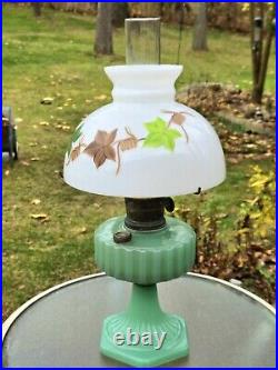 1936 ALADDIN MODEL B-115 JADITE MOONSTONE JADE GREEN CORINTHIAN OIL LAMP w SHADE