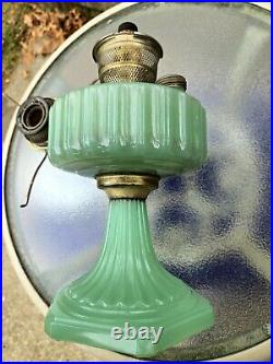 1936 ALADDIN MODEL B-115 JADITE MOONSTONE JADE GREEN CORINTHIAN OIL LAMP w SHADE