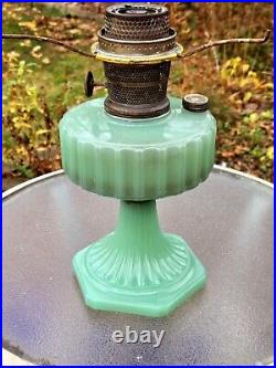 1936 ALADDIN MODEL B-115 JADITE MOONSTONE JADE GREEN CORINTHIAN OIL LAMP w SHADE