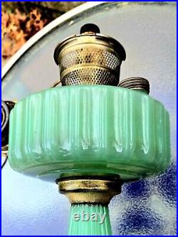 1936 ALADDIN MODEL B-115 JADITE MOONSTONE JADE GREEN CORINTHIAN OIL LAMP w SHADE