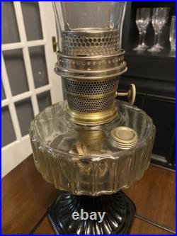 1936 Aladdin B-104 Corinthian Clear/Black Oil Lamp WithNu-Type B Burner & Chimney