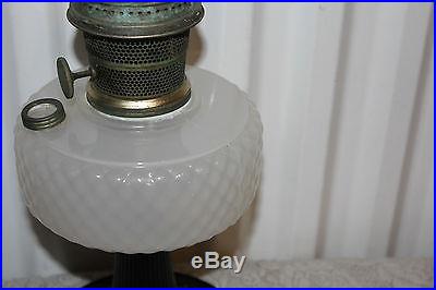 1937 ALADDIN MODEL B DIAMOND QUILT BLACK AND WHITE MOONSTONE KEROSENE OIL LAMP