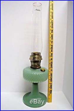 1937 ALADDIN MOONSTONE DIAMOND QUILT B-86 JADE GREEN OIL LAMP Nu Type B Burner