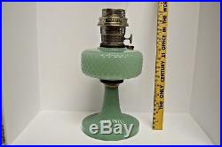 1937 ALADDIN MOONSTONE DIAMOND QUILT B-86 JADE GREEN OIL LAMP Nu Type B Burner