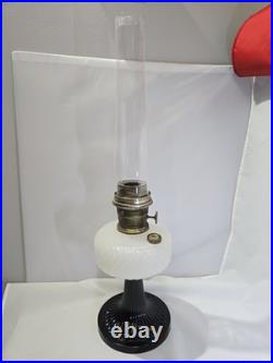 1937 Aladdin B-90 Diamond Quilt Lamp Moonstone & Black Base with Lox-On Chimney