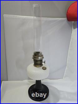 1937 Aladdin B-90 Diamond Quilt Lamp Moonstone & Black Base with Lox-On Chimney