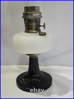 1937 Aladdin B-90 Diamond Quilt Lamp Moonstone & Black Base with Lox-On Chimney
