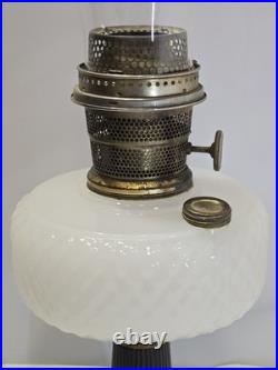 1937 Aladdin B-90 Diamond Quilt Lamp Moonstone & Black Base with Lox-On Chimney