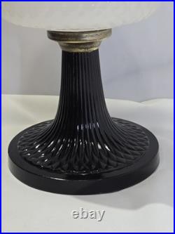 1937 Aladdin B-90 Diamond Quilt Lamp Moonstone & Black Base with Lox-On Chimney