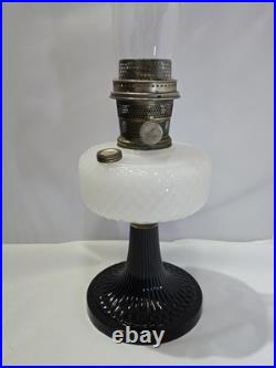 1937 Aladdin B-90 Diamond Quilt Lamp Moonstone & Black Base with Lox-On Chimney