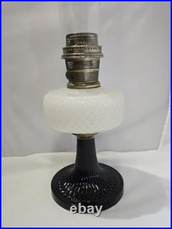1937 Aladdin B-90 Diamond Quilt Lamp Moonstone & Black Base with Lox-On Chimney