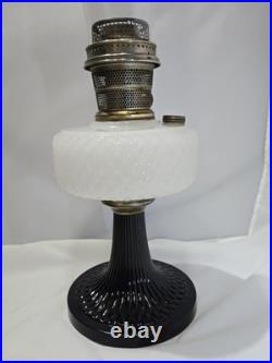 1937 Aladdin B-90 Diamond Quilt Lamp Moonstone & Black Base with Lox-On Chimney