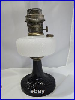 1937 Aladdin B-90 Diamond Quilt Lamp Moonstone & Black Base with Lox-On Chimney