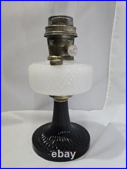 1937 Aladdin B-90 Diamond Quilt Lamp Moonstone & Black Base with Lox-On Chimney