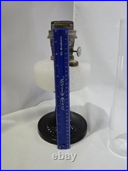 1937 Aladdin B-90 Diamond Quilt Lamp Moonstone & Black Base with Lox-On Chimney