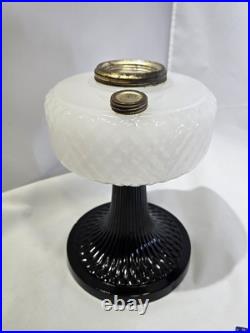 1937 Aladdin B-90 Diamond Quilt Lamp Moonstone & Black Base with Lox-On Chimney